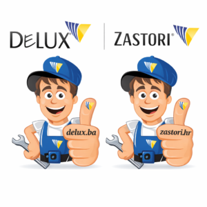 Maskota serviser Delux i Zastori brenda s logom i web adresama delux.ba i zastori.hr